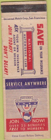 Matchbook Cover - National Automobile Club CA