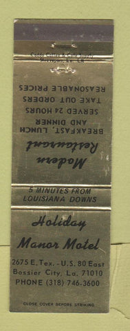 Matchbook Cover - Holiday Manor Motel Bossier City LA restaurant