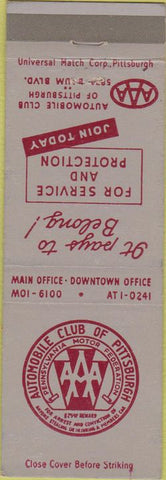 Matchbook Cover - AAA Auto Club Pittsburgh PA