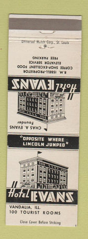 Matchbook Cover - Hotel Evans Vandalia IL