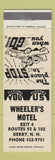 Matchbook Cover - Wheeler's Motel Derry NH WHITE