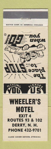Matchbook Cover - Wheeler's Motel Derry NH WHITE