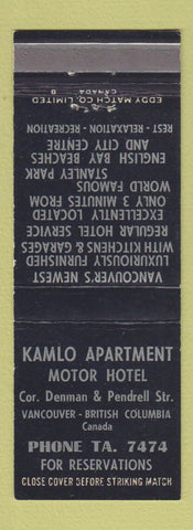 Matchbook Cover - Kamlo Apartment Motor Hotel Vancouver BC WEAR