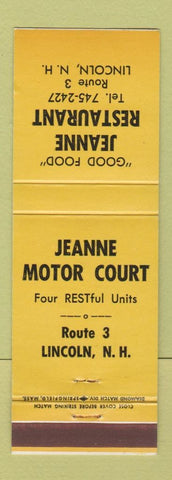 Matchbook Cover - Jeanne Motor Court Restaurant Lincoln NH YELLOW