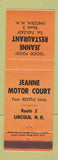 Matchbook Cover - Jeanne Motor Court Restaurant Lincoln NH ORANGE