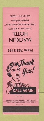 Matchbook Cover - Macklin Hotel SK NEON RED