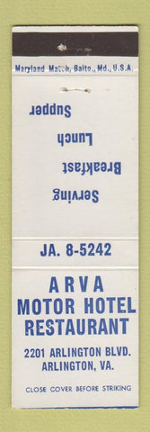 Matchbook Cover - Arva Motor Hotel Restaurant Arlington VA