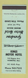 Matchbook Cover - Kings Motor Hotel Winnipeg MB