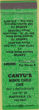 Matchbook Cover - Cantu's Monte Carlo Cafe Marysville CA green