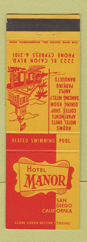 Matchbook Cover - Hotel Manor San Diego CA