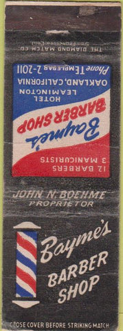 Matchbook Cover - Bayne's Barber Shp Oakland CA WORN