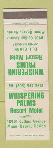 Matchbook Cover - Whispering Palms Resort Motel Miami Beach FL