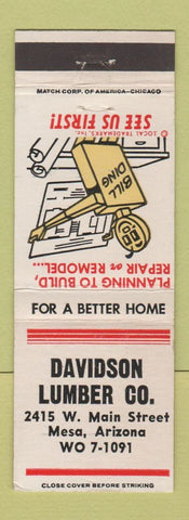 Matchbook Cover - Davidson Lumber Mesa AZ