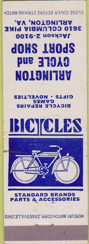 Matchbook Cover - Arlington Cycle VA bicycles