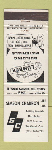 Matchbook Cover - Simeon Charron Lumber Rockland ON