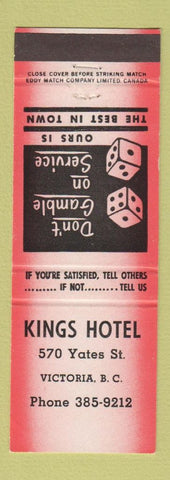 Matchbook Cover - Kings Hotel Victoria BC