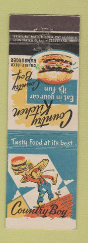Matchbook Cover Country Boy Hamburgers feature Cincinnati Dayton Springfield OH