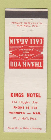 Matchbook Cover - Kings Hotel Winnipeg MB