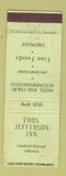 Matchbook Cover - Thos Jefferson Inn Charlottesville VA WEAR