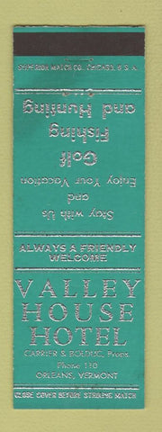 Matchbook Cover - Valley House Hotel Orleans VT TEAL