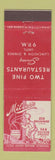 Matchbook Cover - Miller's Restaurant New York City