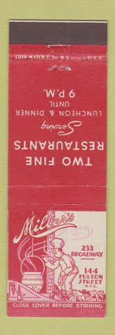 Matchbook Cover - Miller's Restaurant New York City
