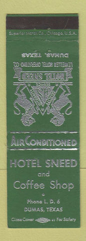 Matchbook Cover - Hotel Sneed Coffee Shop Dumas TX GREEN