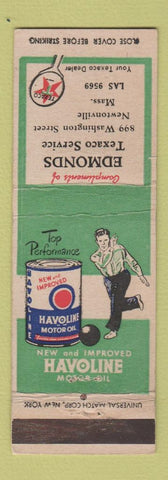 Matchbook Cover - Edmonds Texaco oil gas Newtonville MA Havoline