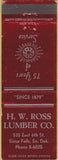 Matchbook Cover - HW Ross lumber Sioux Falls SD