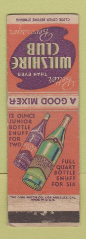 Matchbook Cover - Wilshire Club Beverages Soda WEAR