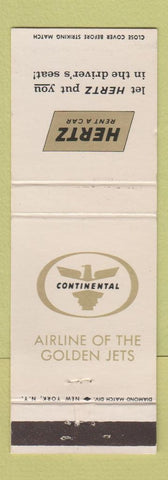 Matchbook Cover - Hertz Car Rentals Continental Airlines