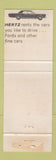 Matchbook Cover - Hertz Car Rentals Continental Airlines