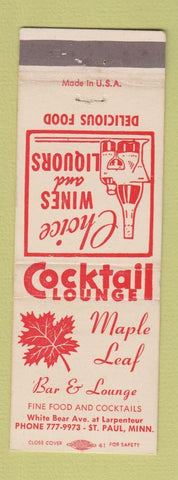 Matchbook Cover - Maple Leaf Bar Lounge St Paul MN