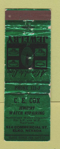 Matchbook Cover - CE Cox Jewelry Watch Repair Elko NV WORN