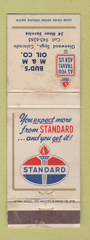 Matchbook Cover - Bud's M&M Standard oil gas Glenwood Springs Colorado WORN