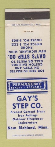 Matchbook Cover - Gay's Step Company Cement Steps New Richland MN
