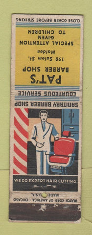 Matchbook Cover - Pat's Barber Shop Malden MA WORN