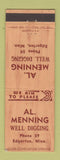 Matchbook Cover - Al Menning Well Digging Edgerton MN low phone #