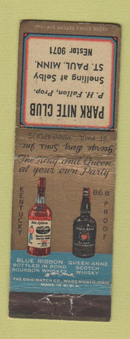 Matchbook Cover - Blue Ribbon Whiskey Park Nite Club St Paul MN WORN