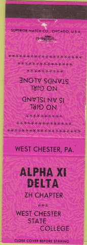 Matchbook Cover - Alpha XI Delta West Chester State College PA pink