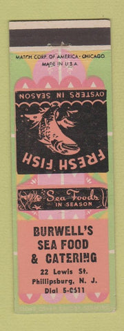 Matchbook Cover - Burwell's Seafood Catering Phillipsburg NJ