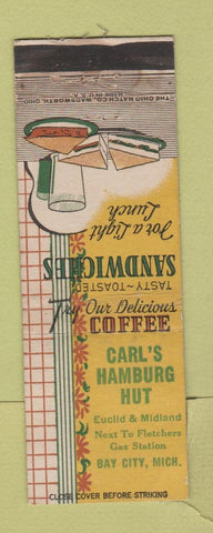 Matchbook Cover - Carl's Hamburg Hut Bay City MI WEAR