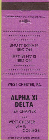 Matchbook Cover - Alpha XI Delta West Chester State College PA purple