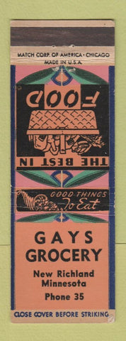 Matchbook Cover - Gays Grocery New Richland MN