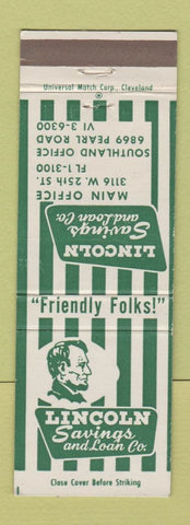 Matchbook Cover - Lincoln Savings and Loan Cleveland OH Abraham