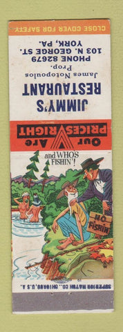 Matchbook Cover - Jimmy's Restaurant York PA hillbilly