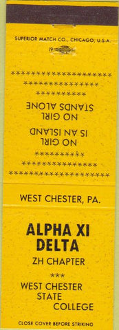 Matchbook Cover - Alpha XI Delta West Chester State College PA yellow