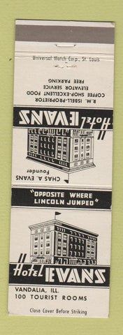 Matchbook Cover - Hotel Evans Vandalia IL