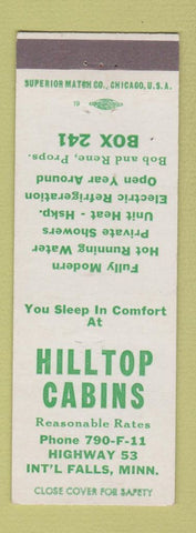 Matchbook Cover - Hilltop Cabins International Falls MN