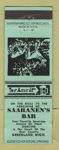 Matchbook Cover - Saaranen's Bar Greenland MI WEAR